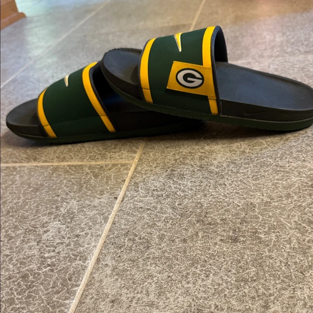 Nike Green and Yellow Logo Slide Sandals